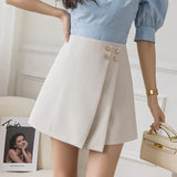 Toloer / Summer 2023 New Korean Version Of A-Line Skirt Pants Versatile Metal Button Wide-Leg Shorts-Outfit
