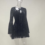 Summer New Fashion Temperament Elegant Slim Long Dress Retro Dark Flocking Large-Sleeved Dress Woman-Outfit