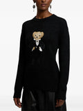 2025 New Women's Bear Embroidered Cartoon Loose Version Of Heavy Industry Round-Neck Knitted