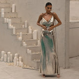 Party Party Spicy Girls Dress Long Dress Metal-Coated Sexy Back Halter Dress-Outfit