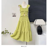 Tie Wearing A Female Spring Dress Holiday Style Short Flying Sleeve Slings Hoisted High-Waisted Skirt