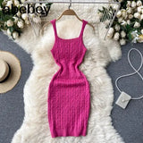 Women Knitted Strap Dress Sexy Sleeveless Slim Elastic Pencil Dress Summer Korean Bodycon Streetwear Short