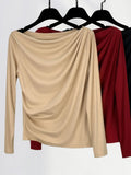 Toloer Temperament Money A Word Shoulder T Shirt Female Early Spring New Women's Pure To Show The Shoulder Inside The Long Sleeve Bottom Shirt Delicate