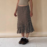 Fashion Basic Wave Point Bump Low-Waisted Hottie Lotus Leaf Side Splicing Straight Half Skirt