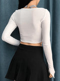 Ribbed Long Sleeve Button Crop Top-Outfit