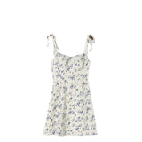 Summer's New French Small Slim, High-Waisted Sling Dress With A Girl's Broken Flower Skirt Tied At The Shoulder-Outfit