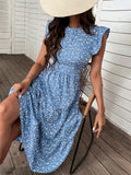 Women Dress Summer 2023 Vintage Print High Waist Beach Long Dress Flying Sleeve Dresses Elegant Casual Vestido De Mujer-Outfit