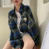 Vintage Plaid Long Sleeve Blouse-Outfit