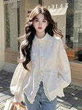 Toloer White Lace Splicing Shirt Women's New Spring 2025 Design Sense Age-Reduce T-Shirt