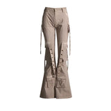 Toloer 2024 New High Waist Horn Trousers Overalls Style Slim Show Thin Versatile Ribbon Decoration Floor Casual Pants-Outfit