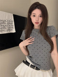 Toloer Polka Dot Round Collar Short Sleeved T Shirt Women's Wear 2024 Summer Short Slim Show Thin With Casual Student