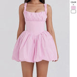 Summer New Women's Pure Color Temperament Bare Back Sexy Waist Repair Collar Dress Dress