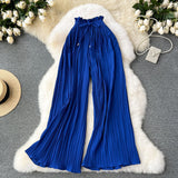 Wear High-Rise Straps With A Hundred Laps Of Casual Pants Women Micro-Fat Large Size Showing Lean Meat Hangings Wide Legs Of Hundreds Of Folded