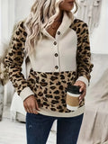 Leopard-Print Sleeve Spliced Cap Long-Sleeved Eds