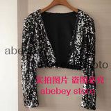 Patch Jacket Women Spring Long Sleeve Gold Silver Shiny Crop Top Dance Party Korean Slim Open Stitch