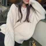Solid Color Cable Knit Pullover Sweater-Outfit