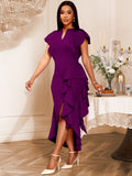 V-Neck Loaf-Side Dress High-Waisted Open-Fork Irregular Hem Dinner Dress Dress