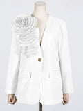 Toloer Spring And Summer New Fashion Temperament V Collar A Button Three-Dimensional Flower Splicing Design Sense Suit Coat Female-Outfit