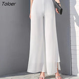 Women's Summer Wide Leg Long Trousers Casual Vintage High Waist Chiffon Side Split Loose Bohemia Skirt Pants Capris