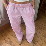 Women Casual cleanfit Striped Pants Elastic Low Waist Solid Color Loose Aesthetic Transparent Trousers with Pockets-Outfit