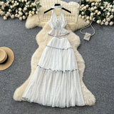 Holiday Suit Female Summer Sexy Hanging Neck V Neck Bare Back Chiffon Top High Waist Half Skirt