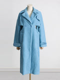 Toloer 2024 New Fashion Hollow Design Sense Kink Waist Show Thin Long Blue Plush Coat Female-Outfit