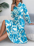 Shooting 2025 Spring And Summer Leisure Flowers Long Sleeve Shirt Skirt Lotus Leafy Dress Women's