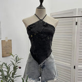 Summer Babes Hanging Neck Cowboy Corset Irregular Hairy Short Vest