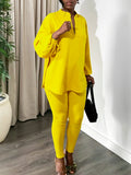 Women's 2025 Autumn And Winter Fashion Style Pure Color V-Neck Long-Sleeve Top Pants African