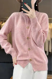 Spring And Autumn New Round Collar Simple Pure Color Temperament Commuting Color Square Buckle Loose Casual Sweater Knitting Cardigan-Outfit