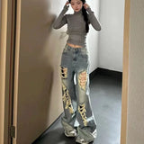 Vintage Ripped Denim Pants Baggy Streetwear American Jeans BF High Waist Hip Hop All-match Ins Tide Cowboy Trousers-Outfit