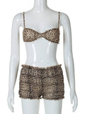 Leopard Print Ruffles Cami Bra Top and Shorts Set-Outfit