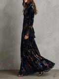 Blue Retro Print Temperament Slimming Velvet Cheongsam Dress Dress Autumn And Winter Long