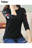 Slim Pullover Sweater Women 2023 Autumn Winter Floral Embroidery Knitted Jumper Female Knitwear Clothes Gray