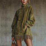 New High-Collar Velvet Retro Loose Pocket Tuxedo Long-Sleeved