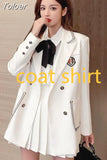 All-match High-waist Pleated Skirt Long Sleeve Lapel Blazer A-Line Elegant Shirt Clothes Preppy Style
