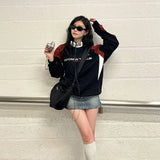 Embroidery Letter Contrast Color Raglan Sweatshirt-Outfit