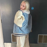 Oversized Denim Baseball Varsity Jackets Women 2022 Autumn Winter Long Sleeve Fashion Vintage Letter print Blue Y2K Coat