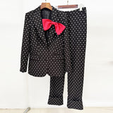 Star New Bow Decoration Wave Dot Suit Jacket Trouser Suit Two