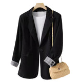Toloer Autumn New Long Sleeve Large Size Black Small Suit Foreign Style Slim Suit Small Coat Female Tooling-Outfit