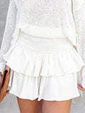 Smock Tiered Ruffle Mini Skirt-Outfit