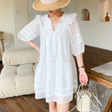 New White French Dress Holiday Style Bubble Sleeve Short Skirt Girl Fairy Korean Small Man