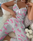 Summer New Sexy Sling Lace Pyjamas Women Summer Printing Leisure Can Wear Home Clothes Trousers