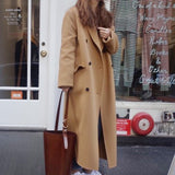 Casual Black And Khaki Coat Women Long Sleeve Office Wear Elegant Long Coats Double Breasted Wide Waisted Pocket
