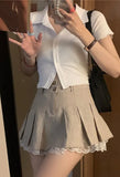 Cotton Linen Pleated Mini Skirt-Outfit