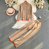 And Winter New Zipper Sweater Jacket Creative Pony Embroidered Long-Sleeved Knitted Trousers Two Sets Of