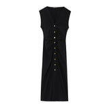 Homemade New Women's Folding V-Neckless Fan Flute Dress