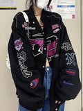 Vintage Embroidered Button-Down Motorcycle Varsity Jacket-Outfit
