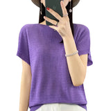 Toloer Line Of Clothing Worsted Short Sleeve Female Round Collar Loose Thin Bat Sleeve Vest Shirt Hollow Out Outside The Hair-Outfit