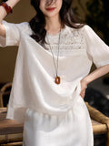 Toloer Dream Floating Heavy Industry Lace + Loose Short-Sleeved Collar Shirt Women's Top 25 Summer New Solid Loose Leisure